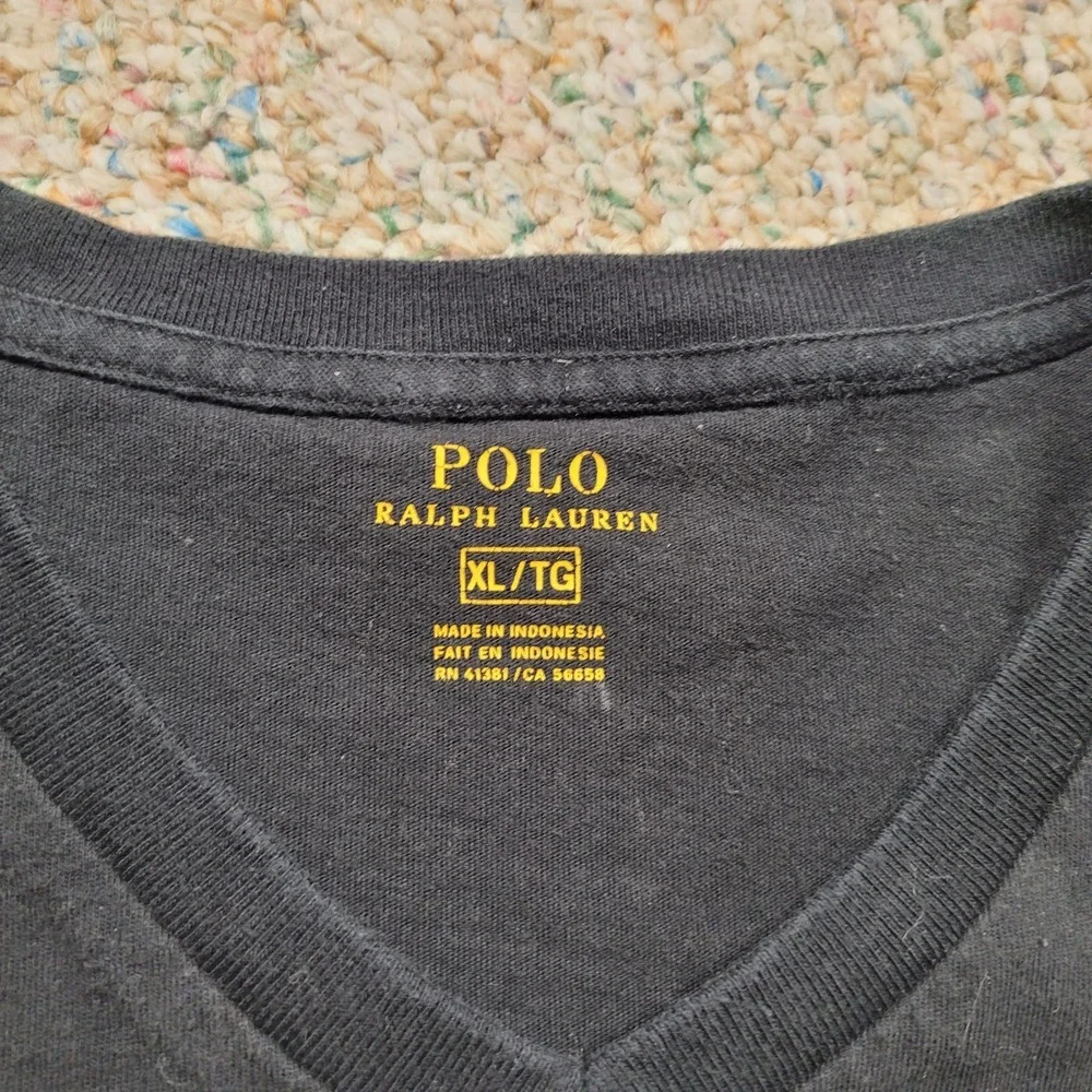 Polo Ralph Lauren Shirt Mens XL‎ Black VNeck Pullover Red Pony Rugby Tee Cotton